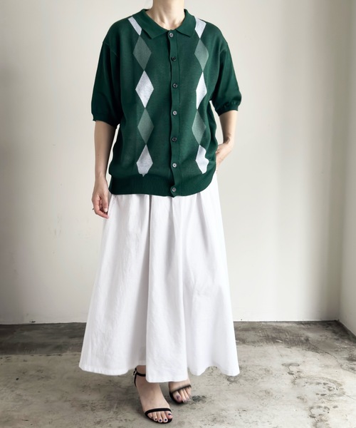 COMMON WARE(コモンウェアー)の「COMMONWARE:ダイヤ柄ニットポロ カーディガン S/S(ポロシャツ・レディース・ブラック/グリーン/ベージュ・L/XL/M)」の15枚目の写真