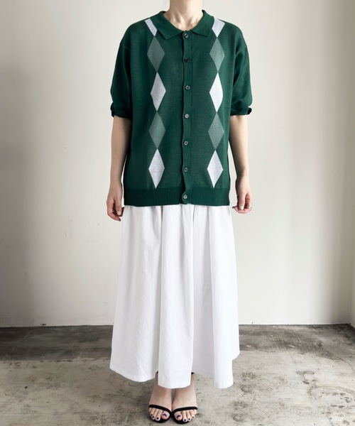 COMMON WARE(コモンウェアー)の「COMMONWARE:ダイヤ柄ニットポロ カーディガン S/S(ポロシャツ・レディース・ブラック/グリーン/ベージュ・L/XL/M)」の17枚目の写真