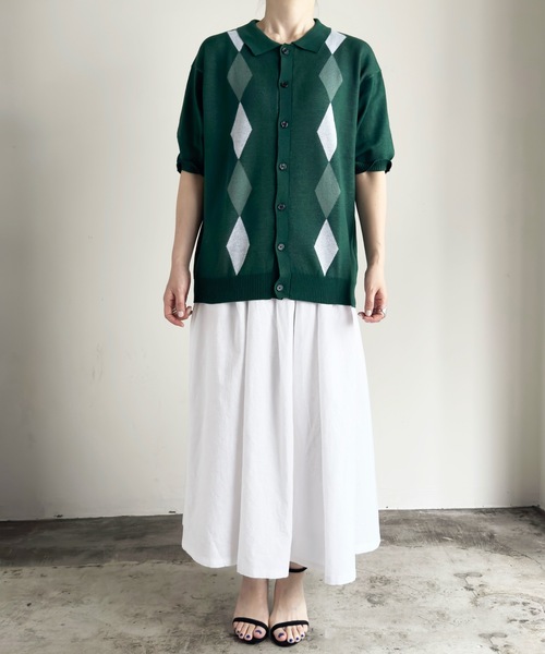 COMMON WARE(コモンウェアー)の「COMMONWARE:ダイヤ柄ニットポロ カーディガン S/S(ポロシャツ・レディース・ブラック/グリーン/ベージュ・L/XL/M)」の18枚目の写真