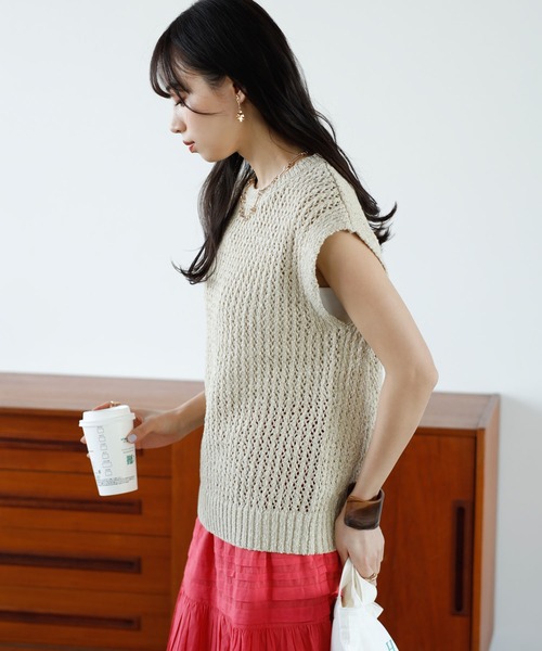 GeeRA(ジーラ)の「ミックスカラーメッシュニットトップス(ニット/セーター・レディース・ピンク/グリーン/ベージュ・LARGE/MEDIUM)」の5枚目の写真