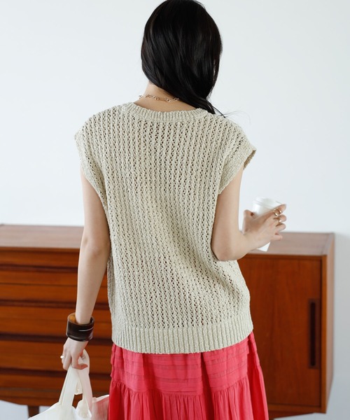 GeeRA(ジーラ)の「ミックスカラーメッシュニットトップス(ニット/セーター・レディース・ピンク/グリーン/ベージュ・LARGE/MEDIUM)」の6枚目の写真