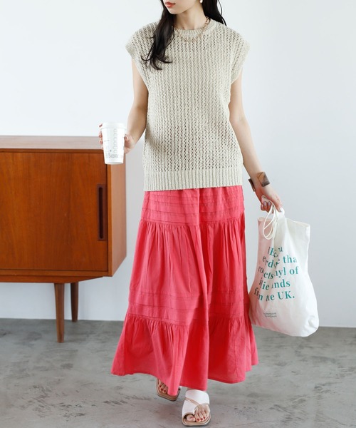 GeeRA(ジーラ)の「ミックスカラーメッシュニットトップス(ニット/セーター・レディース・ピンク/グリーン/ベージュ・LARGE/MEDIUM)」の7枚目の写真