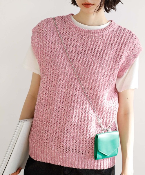 GeeRA(ジーラ)の「ミックスカラーメッシュニットトップス(ニット/セーター・レディース・ピンク/グリーン/ベージュ・LARGE/MEDIUM)」の9枚目の写真