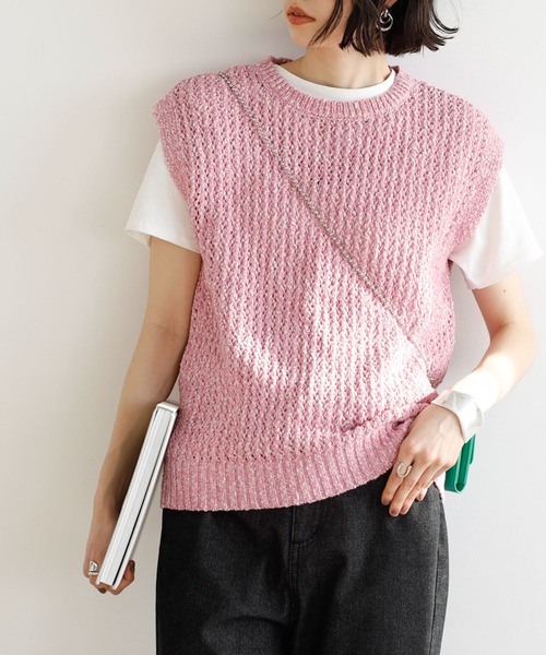 GeeRA(ジーラ)の「ミックスカラーメッシュニットトップス(ニット/セーター・レディース・ピンク/グリーン/ベージュ・LARGE/MEDIUM)」の10枚目の写真