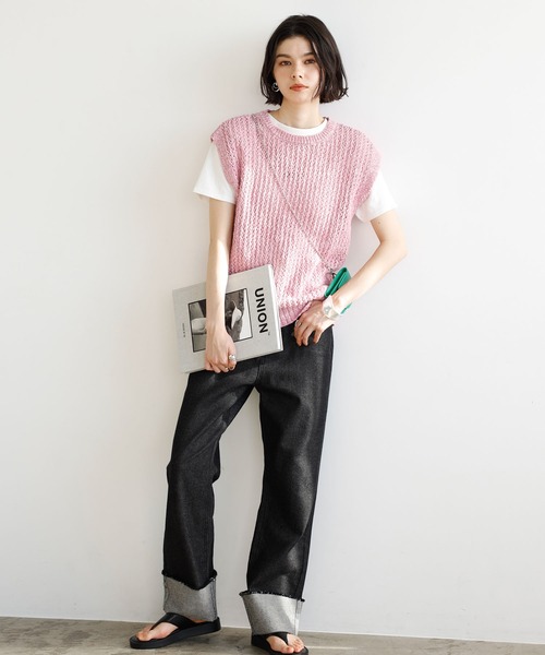 GeeRA(ジーラ)の「ミックスカラーメッシュニットトップス(ニット/セーター・レディース・ピンク/グリーン/ベージュ・LARGE/MEDIUM)」の13枚目の写真