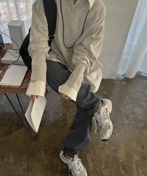 WILLFULLY（ウィルフリー）の「hem flap button side open tuck tapered PT（その他パンツ・レディース・チャコールグレー/キナリ・FREE）」の12枚目の写真