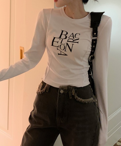 me+em select(ミームセレクト)の「BACロゴレタリングスリムラインTシャツ(Tシャツ/カットソー・レディース・ホワイト/ブラウン/ピンク/グレー/ブラック・FREE/LARGE)」の19枚目の写真