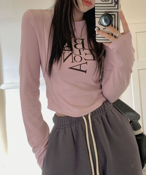 me+em select(ミームセレクト)の「BACロゴレタリングスリムラインTシャツ(Tシャツ/カットソー・レディース・ホワイト/ブラウン/ピンク/グレー/ブラック・FREE/LARGE)」の14枚目の写真