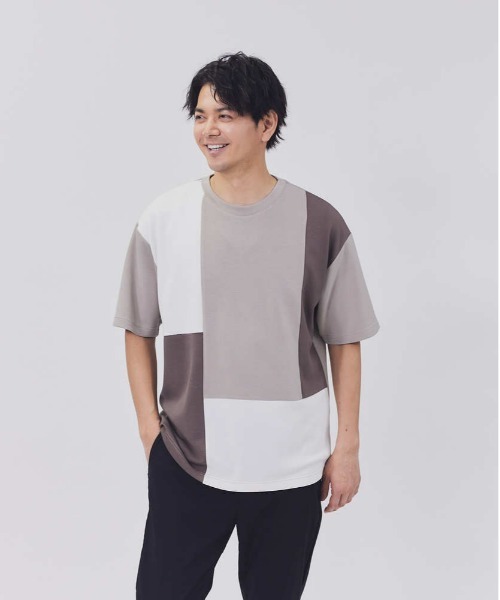 Right-on(ライトオン)の「【PLUS ONE】サラサラブロッキングTシャツ(Tシャツ/カットソー・メンズ・ネイビー/グレー×ホワイト/ホワイト×カーキブラウン・S/M/L/XL)」の2枚目の写真