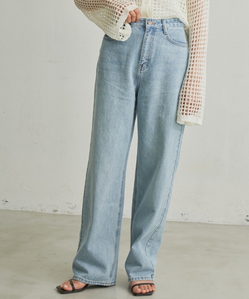 Aunt Marie's（アントマリーズ）の「【S,M,Lサイズ展開】ワイドストレートデニムパンツ（デニムパンツ・レディース・ライトブルー・SMALL/MEDIUM/LARGE）」の16枚目の写真