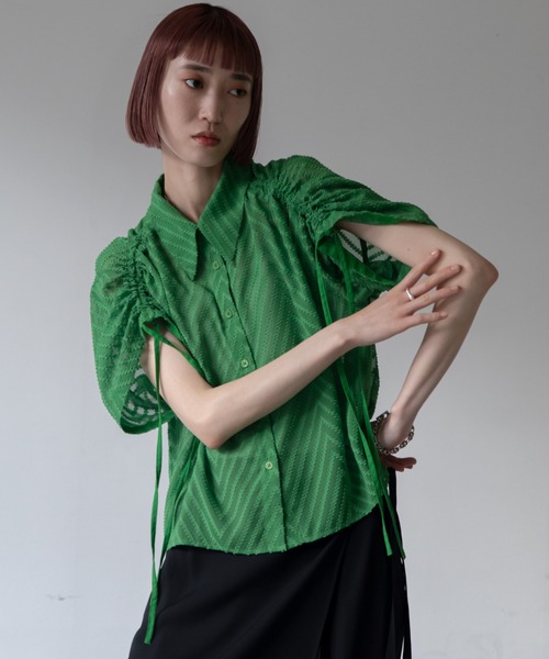 VACANCY（ヴァカンシー）の「ドロストジャガードシアーシャツ（シャツ/ブラウス・レディース・アイボリー/ネイビー/グリーン・FREE）」の21枚目の写真