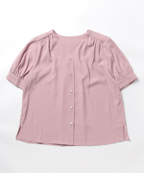 VIS(ビス)の「【防シワ・洗える】Vネック半袖ブラウス(シャツ/ブラウス・レディース・ホワイト系その他/グリーン系その他/ネイビー/ホワイト/ピンク・FREE)」の5枚目の写真