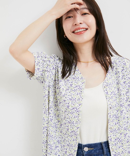 VIS(ビス)の「【防シワ・洗える】Vネック半袖ブラウス(シャツ/ブラウス・レディース・ホワイト系その他/グリーン系その他/ネイビー/ホワイト/ピンク・FREE)」の7枚目の写真