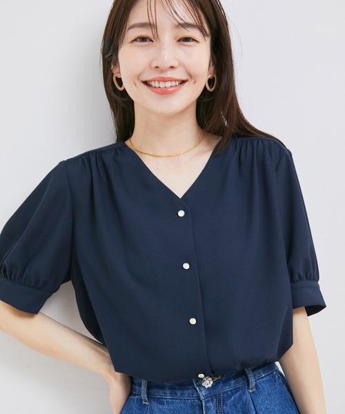 Theory 20aw Vネック半袖ブラウス VIS（ビス）の「【防シワ・洗える】Vネック半袖ブラウス（シャツ