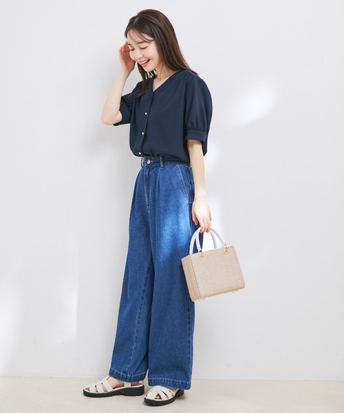 VIS(ビス)の「【防シワ・洗える】Vネック半袖ブラウス(シャツ/ブラウス・レディース・ホワイト系その他/グリーン系その他/ネイビー/ホワイト/ピンク・FREE)」の16枚目の写真
