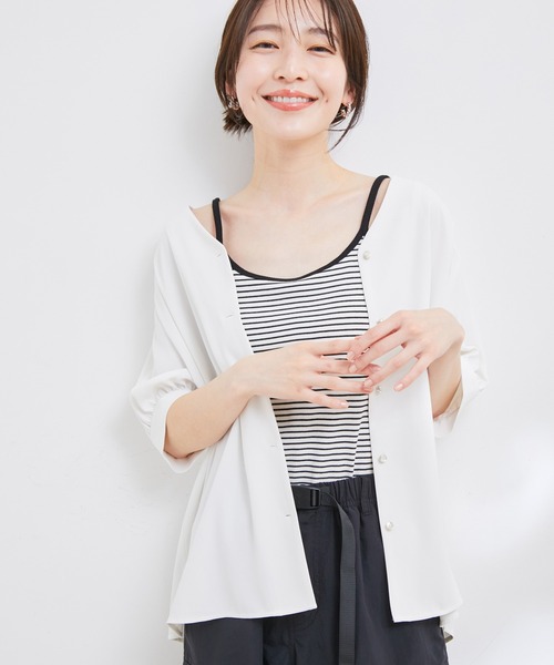 VIS(ビス)の「【防シワ・洗える】Vネック半袖ブラウス(シャツ/ブラウス・レディース・ホワイト系その他/グリーン系その他/ネイビー/ホワイト/ピンク・FREE)」の17枚目の写真