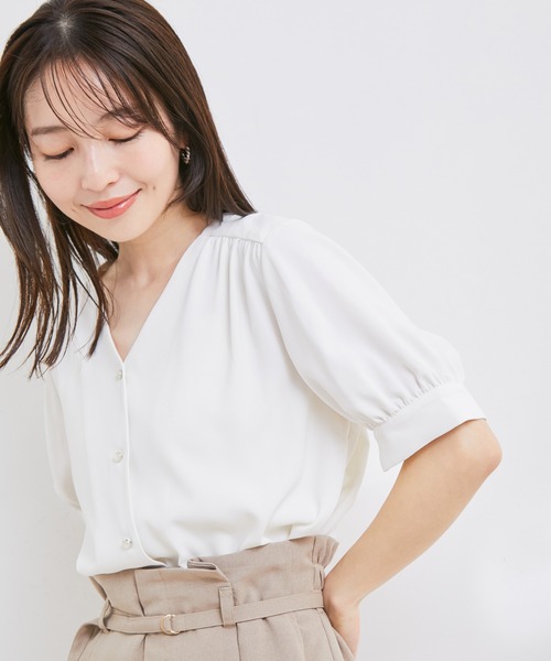 VIS(ビス)の「【防シワ・洗える】Vネック半袖ブラウス(シャツ/ブラウス・レディース・ホワイト系その他/グリーン系その他/ネイビー/ホワイト/ピンク・FREE)」の19枚目の写真