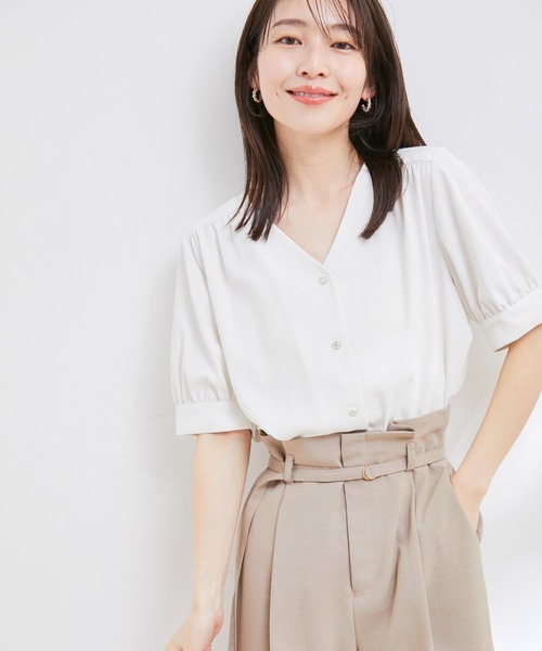 VIS(ビス)の「【防シワ・洗える】Vネック半袖ブラウス(シャツ/ブラウス・レディース・ホワイト系その他/グリーン系その他/ネイビー/ホワイト/ピンク・FREE)」の20枚目の写真