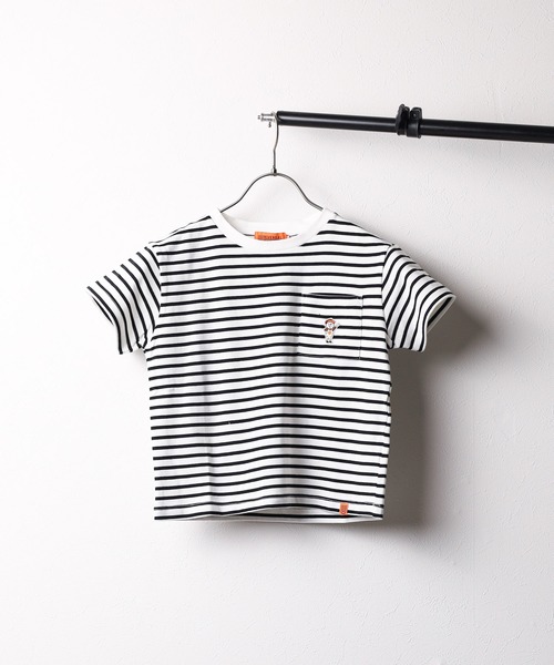 UNIVERSAL OVERALL（ユニバーサルオーバーオール）の「【72】【UNIVERSAL OVERALL】WINDY Jr. ワッペンボーダーT（Tシャツ/カットソー・キッズ・ブラック/サックスブルー・120/140/110/130/150）」の2枚目の写真