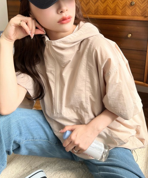 21SS sillage シアージ 半袖 アノラックパーカー ベージュ 21SS sillage シアージ 半袖 アノラックパーカー ベージュ