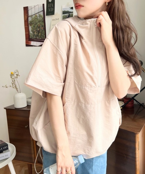 セール】ナイロン半袖アノラックパーカー（パーカー）｜moment+