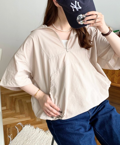 moment+（モーメントプラス）の「ナイロン半袖アノラックパーカー