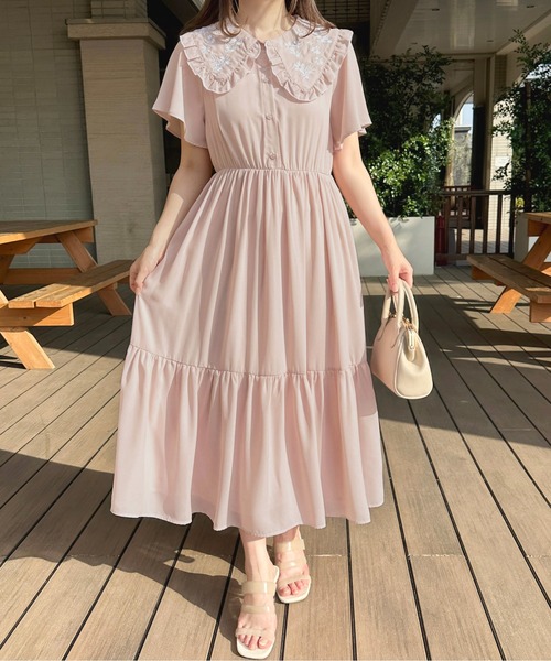 セール】刺繍襟ティアードワンピース【ZOZOTOWN限定アイテム