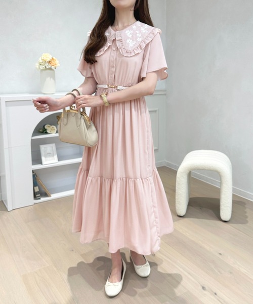 セール】刺繍襟ティアードワンピース【ZOZOTOWN限定アイテム