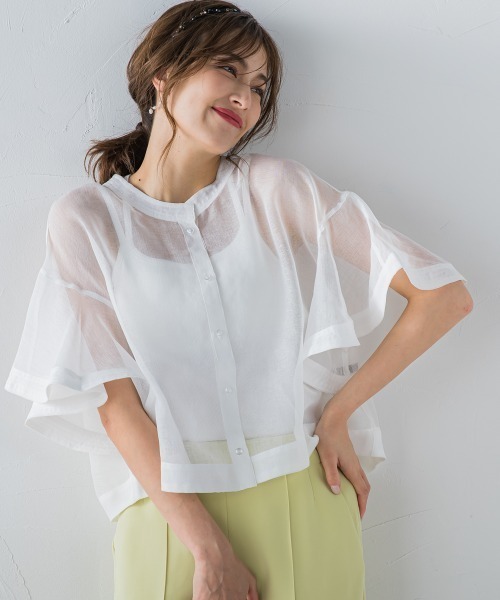 シアーフレアスリーブブラウス【手洗い可能】