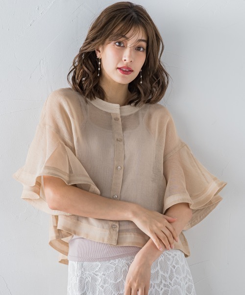 シアーフレアスリーブブラウス【手洗い可能】