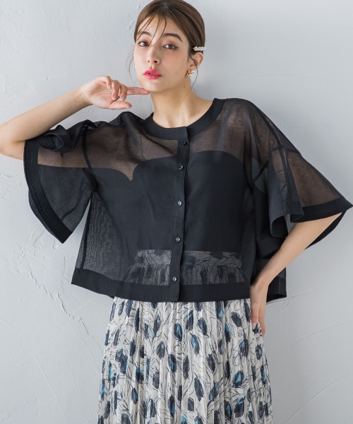 シアーフレアスリーブブラウス【手洗い可能】