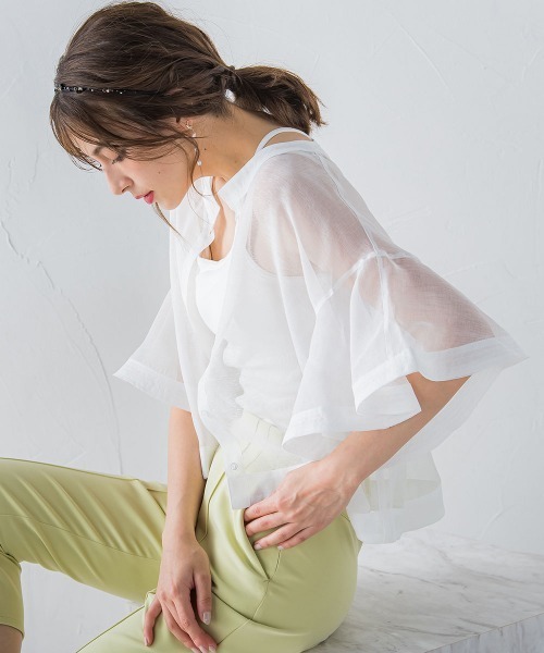 シアーフレアスリーブブラウス【手洗い可能】