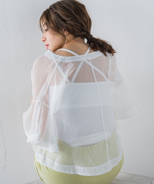 シアーフレアスリーブブラウス【手洗い可能】