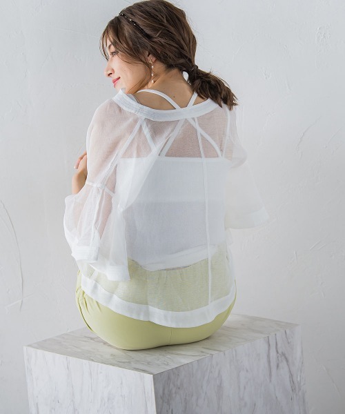 シアーフレアスリーブブラウス【手洗い可能】