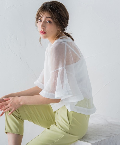 シアーフレアスリーブブラウス【手洗い可能】