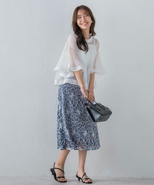 シアーフレアスリーブブラウス【手洗い可能】