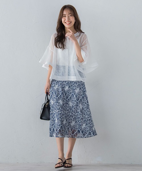 シアーフレアスリーブブラウス【手洗い可能】