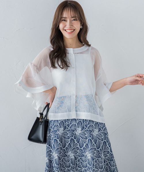 シアーフレアスリーブブラウス【手洗い可能】