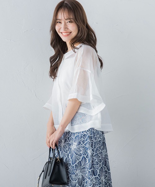 シアーフレアスリーブブラウス【手洗い可能】