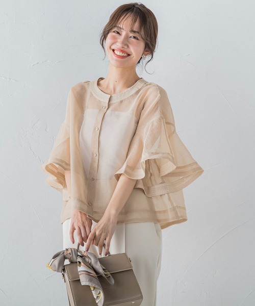 シアーフレアスリーブブラウス【手洗い可能】