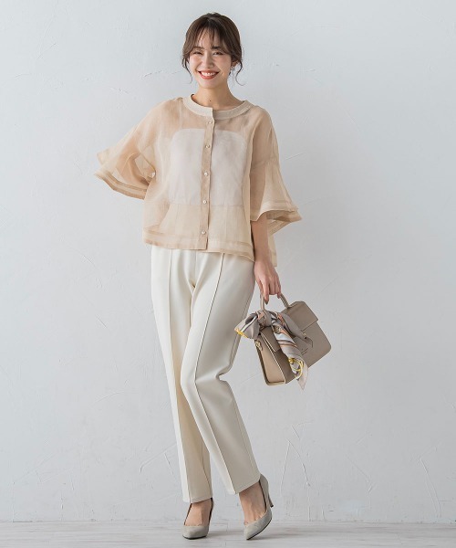 シアーフレアスリーブブラウス【手洗い可能】