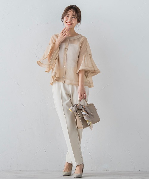 シアーフレアスリーブブラウス【手洗い可能】