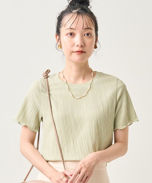 FREAK'S STORE(フリークスストア)の「ワッシャーチェックTシャツ(Tシャツ/カットソー・レディース・ブラック/ブルーグリーン/ピンク・フリ-)」の3枚目の写真