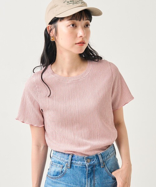 FREAK'S STORE(フリークスストア)の「ワッシャーチェックTシャツ(Tシャツ/カットソー・レディース・ブラック/ブルーグリーン/ピンク・フリ-)」の10枚目の写真
