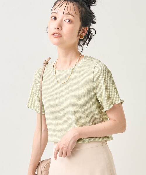 FREAK'S STORE(フリークスストア)の「ワッシャーチェックTシャツ(Tシャツ/カットソー・レディース・ブラック/ブルーグリーン/ピンク・フリ-)」の4枚目の写真