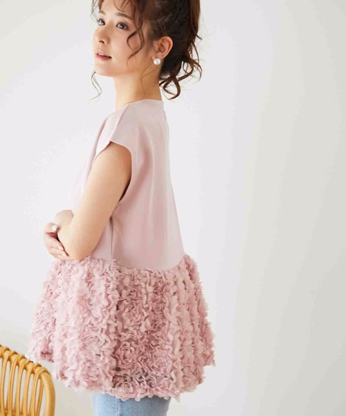 M y u(ミュー)の「フラワー 裾デザイン TOPS(Tシャツ/カットソー・レディース・ブラック/ホワイト/ネイビー/ピンク・FREE/LARGE)」の20枚目の写真