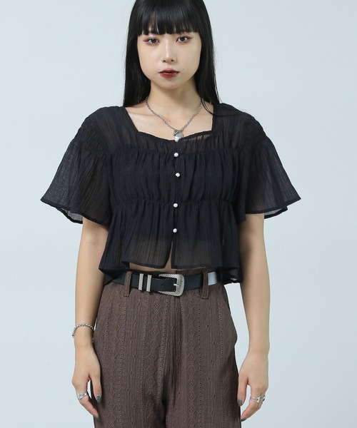 PAGEBOY(ページボーイ)の「シャーリングミニショートスリーブブラウス(シャツ/ブラウス・レディース・クリーム/ブラック/マスタード/オフホワイト・FREE)」の19枚目の写真