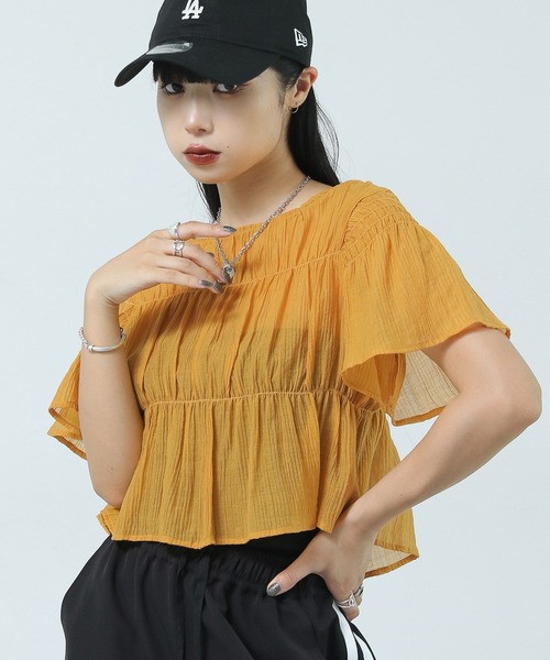 PAGEBOY(ページボーイ)の「シャーリングミニショートスリーブブラウス(シャツ/ブラウス・レディース・クリーム/ブラック/マスタード/オフホワイト・FREE)」の14枚目の写真
