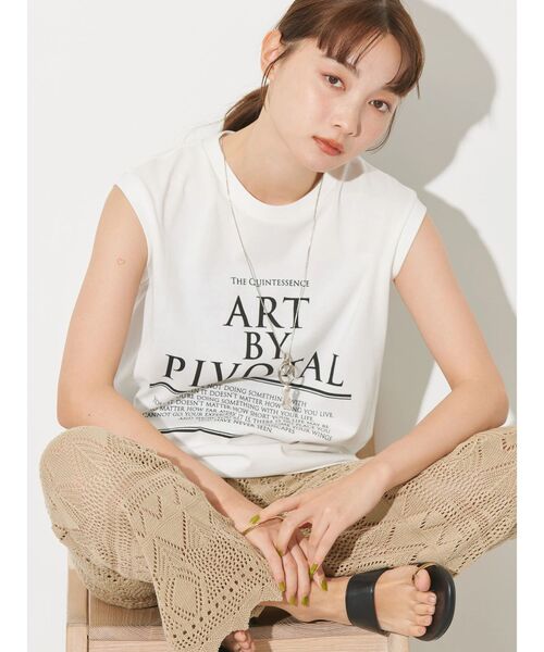 AMERICAN HOLIC(アメリカンホリック)の「ロゴノースリーブカットプルオーバー(Tシャツ/カットソー・レディース・オフホワイト/ネイビー・L/M)」の6枚目の写真
