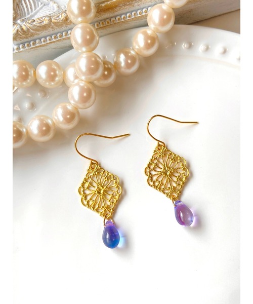MUURABBTI】グラデーション雫と透かしピアス(MA)（ピアス（両耳用 